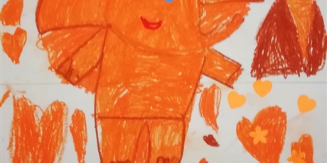 Powiększ grafikę: Na zdjęicu obrazek kolorowego pomarańczowego  słonia