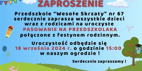 Zaproszenie na Pasowanie na Przedszkolaka i festyn